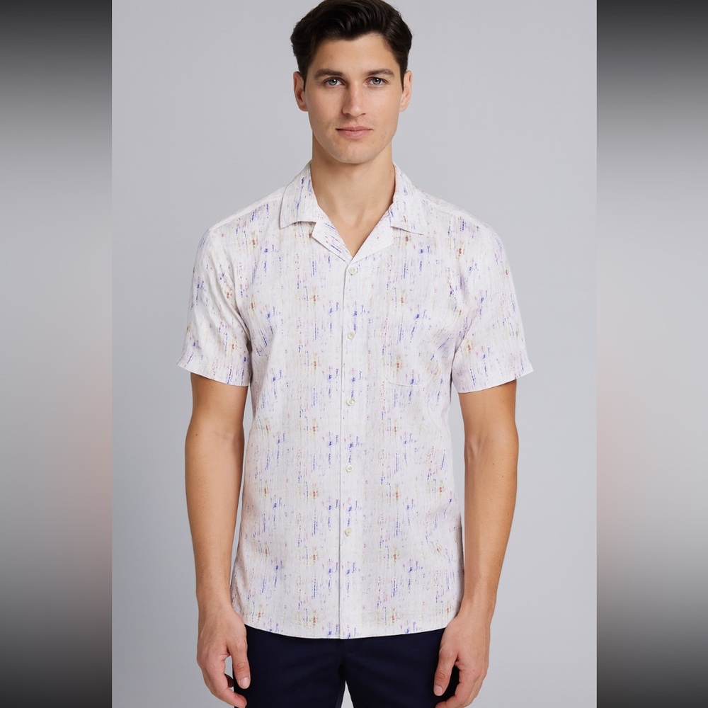 Bugatchi Men’s XXL Short Sleeve Button Up Shirt White Abstract Print